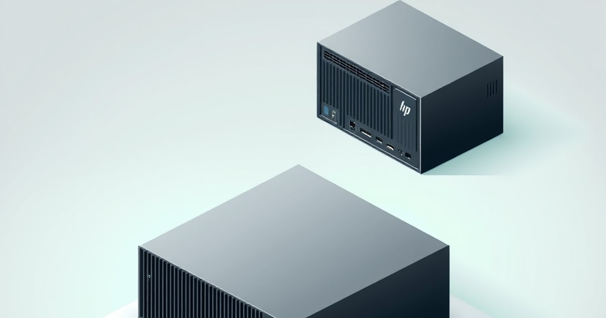 Isometric progression of three HP thin client generations illustrating increasing compute for homelab deployments