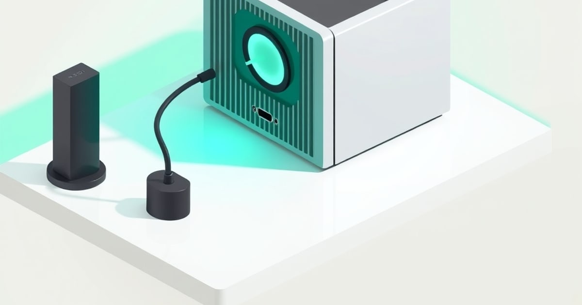 Isometric vector illustration showing energy-efficient mini PC and power consumption meter