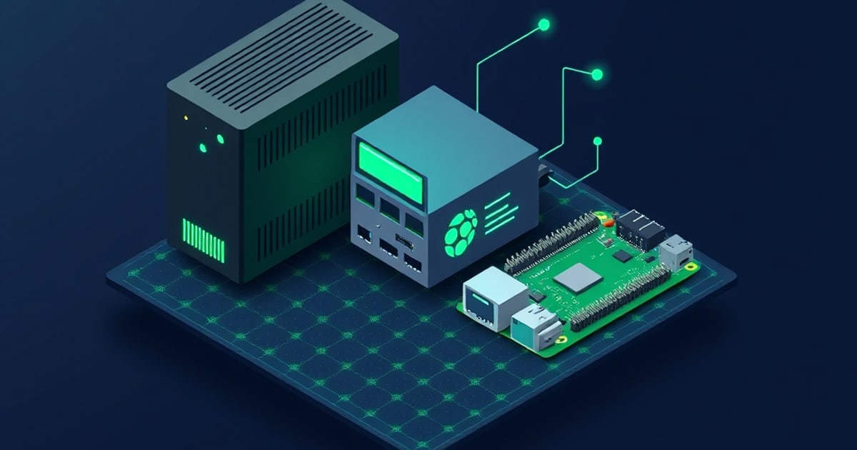 A hand holding a Raspberry Pi single-board computer showing its USB and Ethernet ports