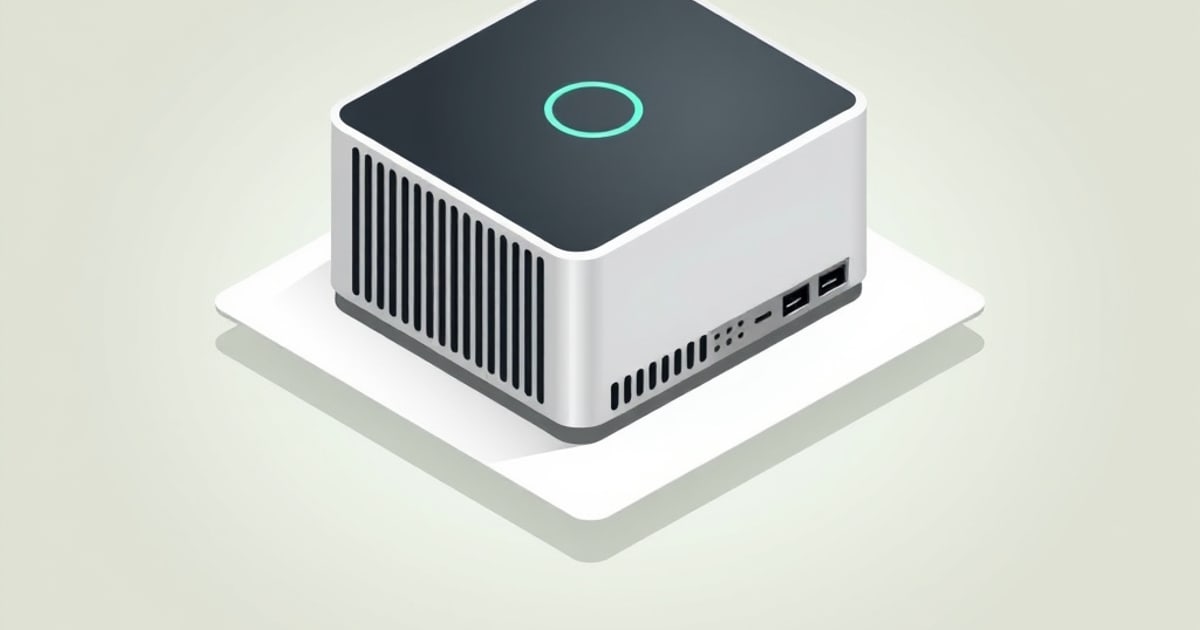 Isometric vector illustration of a small mini PC streaming multiple movie thumbnails to TV and phone screens